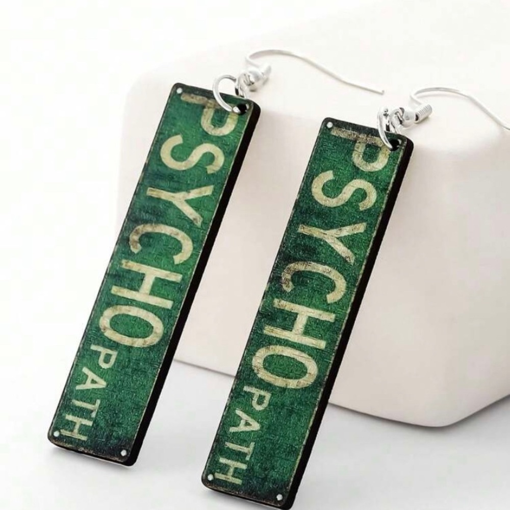 Green Statement Earrings “Psychopath” - Picture 2 of 3